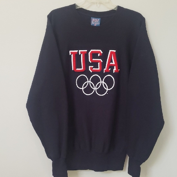 MV Sport USA Olympic Rings Sweatshirt Mens S Navy Direct Embroidered Heavy